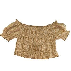Endless Blu Smocked Off-Shoulder Floral Crop Top • Boho Summer Bardot Blouse L‎